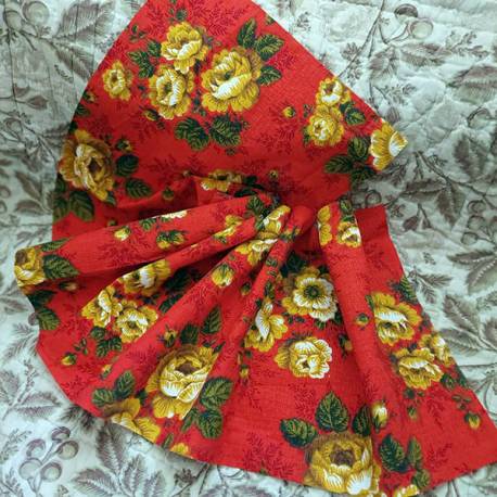 Tissu Ancien Bouquet jaune et rouge