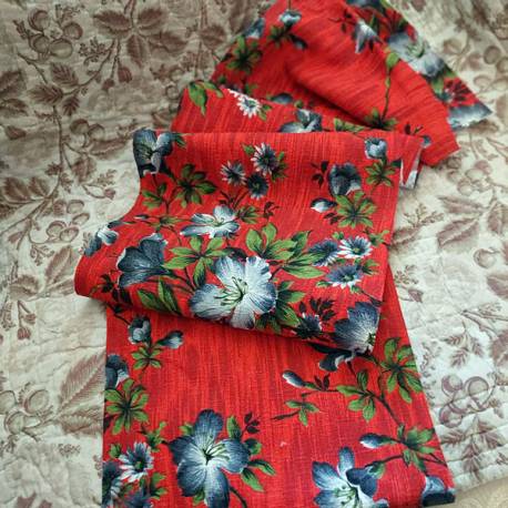 Tissu Ancien Bouquet bleu et vert